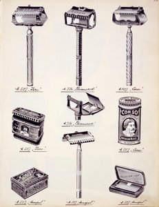Rasiersets für Männer, aus einem Handelskatolog für Haushaltswaren und Einrichtungsgegenstände, ca. 1890-1910 von English School