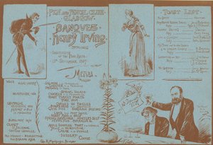 Menü für ein Bankett zu Ehren von Henry Irving, Pen and Pencil Club, Glasgow, 15. September 1887