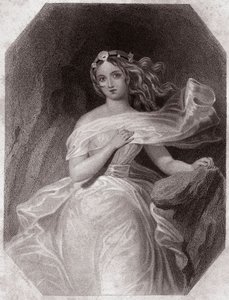 Miranda (Der Sturm - La Tempête) in - „Galerie des femmes de Shakespeare, Sammlung von fünfundvierzig ernsten Porträts der ersten Künstler Londons, bereichert durch kritische und literarische Hinweise“ um 1838 - aus „Gallery of the women of Shakespeare“