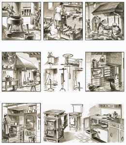 Montage von Bildern von Öfen und Herden von English School