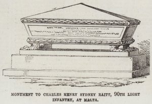 Denkmal für Charles Henry Sydney Raitt, 90. Leichte Infanterie, in Malta von English School
