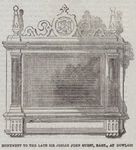 Denkmal für den verstorbenen Sir Josiah John Guest, Baronet, in Dowlais (Gravur) von English School