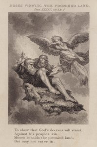 Moses betrachtet das verheißene Land, Deuteronomium XXXIV, Vers 1 und 4 von English School