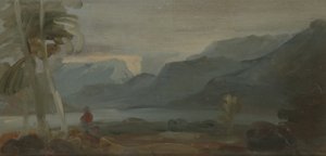 Gebirgige Landschaft mit Figuren und Vieh, zuvor J.M.W. Turner (1775-1851) und auch Peter de Wint (1784-1849) zugeschrieben, 1806-07