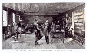 Mr. Edison (1847-1931), der bedeutende Elektriker, in seinem Labor