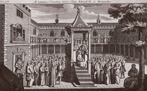 Mr. Latimer predigt vor König Edward VI. in Westminster, Illustration aus Foxes Märtyrer, ca. 1703