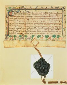 Ms.46-1980 Freier Warren-Charter, Gewährung von Jagdrechten durch Edward I. an Roger de Pilkington von English School