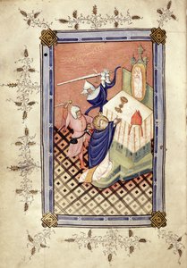 Ms.49 f.18v St. Thomas von Canterbury (ca. 1118-70) wird von zwei Rittern angegriffen, Horae, ca. 1420-30