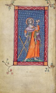 Ms 1-2005, f.1v: St. Andreas, Miniatur aus dem Macclesfield Psalter, Gebrauch von Sarum, Ostanglien, ca. 1330 von English School