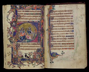 Ms 1-2005, ff.161v-162r: Der Vater und der Sohn, historisiertes D-Initial aus dem Macclesfield Psalter, Gebrauch von Sarum, Ostanglien, ca. 1330