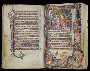 Ms 1-2005, ff.38v-39r: Die Salbung Davids, historisiertes D-Initial aus dem Macclesfield Psalter, Gebrauch von Sarum, Ostanglien, ca. 1330