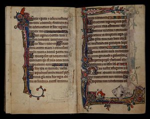 Ms 1-2005, ff.67v-68r: Ein riesiger Rochen erschreckt einen Mann, Randdekoration aus dem Macclesfield Psalter, Gebrauch von Sarum, Ostanglien, ca. 1330