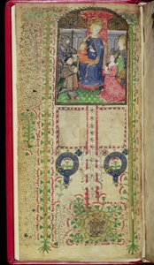 Ms 41-1950, f.2v: Widmungsseite aus einem Stundenbuch, das Margaret Beauchamp gehörte, ca. 1424 von English School