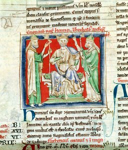Ms 6712 (A.6.89) fol.135v Heinrich II. (1133-89), Miniatur aus Flores Historiarum, von Matthew Paris, 1250-52