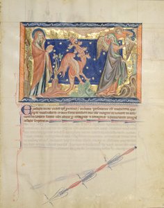 Ms L.A. 139-Lisboa fol.31 St. Johannes beobachtet, wie ein Engel der Frau hilft, dem roten Drachen zu entkommen, aus der Gulbenkian-Apokalypse, ca. 1265-70