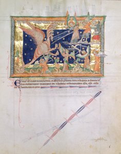Ms L.A. 139-Lisboa fol.33 Der Drache führt Krieg mit den Gläubigen, aus der Gulbenkian-Apokalypse, ca. 1265-70 von English School