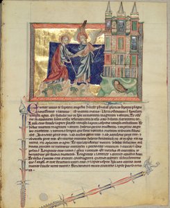 Ms L.A. 139-Lisboa fol.74 Ein Engel zeigt St. Johannes den Evangelisten das neue Jerusalem, aus der Gulbenkian-Apokalypse, ca. 1265-70 von English School
