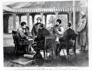 Muhammad Yaqub Khan (1849-1923) unterzeichnet den Friedensvertrag in Gundamak am 26. Mai 1879