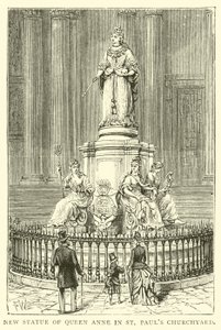 Neue Statue von Königin Anne im St. Pauls Kirchhof von English School