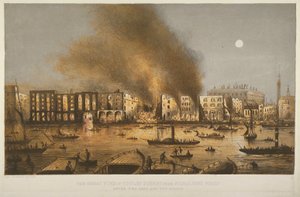 Nachtansicht des Brandes von 1861 in der Tooley Street, Bermondsey, 1861