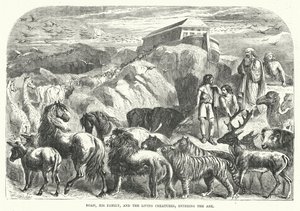 Noah, seine Familie und die Lebewesen betreten die Arche (Gravur)