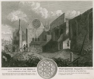 Nordwestansicht der Halle des Winchester Palace nach dem Brand