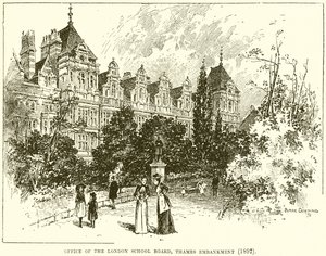 Büro des London School Board, Thames Embankment (1892) von English School