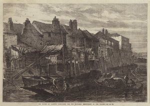 Alte Häuser in Lambeth, abgerissen für das südliche Ufer der Themse (Stich)