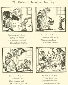 Alte Mutter Hubbard und ihr Hund von English School