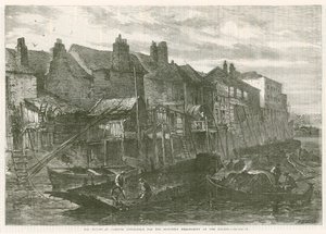 Alte Häuser in Lambeth, abgerissen für das südliche Ufer der Themse von English School