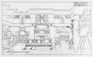 Entwurf für Innendekoration, Design von E. W. Godwin, Illustration aus The British Architect, 1. Juli 1881