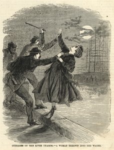 Empörung auf der Themse; Eine Frau ins Wasser geworfen von English School