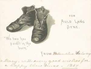 Paar schwarze Stiefel, Weihnachtskarte von English School