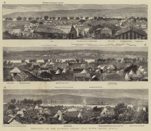 Panorama der Diamantenfelder, Vaal River, Südafrika (Stich) von English School