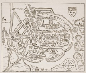 Panoramablick auf Canterbury im sechzehnten Jahrhundert, Illustration aus Die Kirche von England: Eine Geschichte für das Volk von H.D.M. Spence-Jones, veröffentlicht um 1910