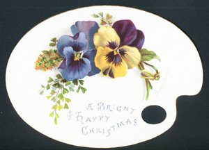 Stiefmütterchen auf Künstlerpalette, Weihnachtskarte
