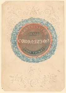 Eintrittskarte für das große Krönungsbankett von König Georg IV. in der Westminster Hall, 17. Juli 1821 von English School