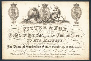 Pitter & Fox, Gold- und Silberstickerei, Visitenkarte von English School
