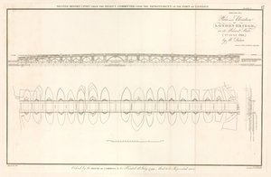 Plan und Aufriss der London Bridge, wie am 2. Juli 1799 von English School