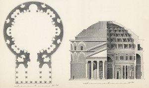 Plan und Aufriss des Pantheons in Rom, aus der Nationalen Enzyklopädie, veröffentlicht von William Mackenzie, London, Ende des 19. Jahrhunderts