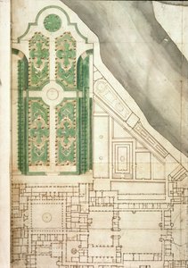 Plan von Hampton Court und seinen Gärten, ca. 1714