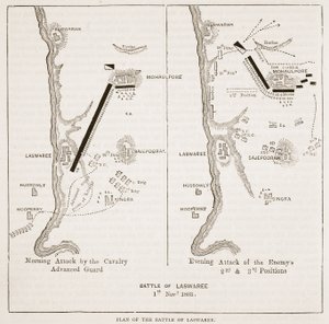 Plan der Schlacht von Laswaree, Illustration aus Cassells Illustrierter Geschichte Indiens von James Grant, veröffentlicht 1879