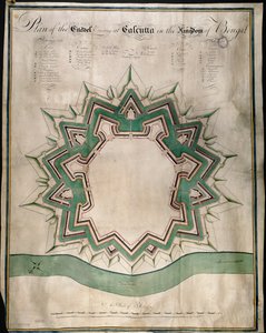 Plan der Zitadelle von Kalkutta und Fort William, dem befestigten Lagerhaus der East India Company von English School