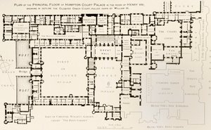 Plan des Hauptgeschosses des Hampton Court Palace während der Herrschaft von König Heinrich VIII., aus History of Hampton Court Palace in Tudor Times von Ernest Law, veröffentlicht in London 1885
