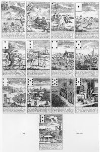 Spielkarten, die Blasenunternehmen satirisieren, ca. 1720