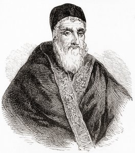 Papst Sixtus V. oder Xystus V., geboren als Felice Peretti di Montalto, aus Ward und Locks Illustrierter Weltgeschichte, veröffentlicht ca. 1882 von English School