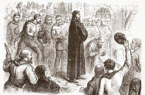 Volksdemonstration am Lambeth Palace zugunsten von Wicliffe, Illustration aus Die Geschichte des Protestantismus von James Aitken Wylie, veröffentlicht 1878