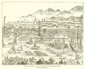 Hafen der Stadt Kanton nach der Bombardierung