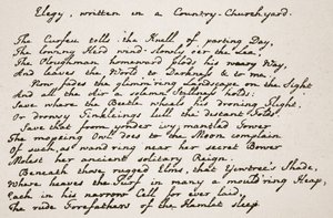 Teil von Grays Elegie, in der Handschrift des Dichters, Illustration aus Die Kirche von England: Eine Geschichte für das Volk von H.D.M. Spence-Jones, veröffentlicht um 1910 von English School