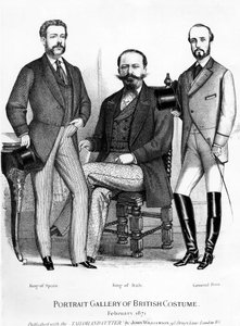 Porträtgalerie der britischen Kostüme, die Könige von Spanien und Italien und General Prim darstellend, veröffentlicht mit dem Tailor and Cutter, 1871 von English School
